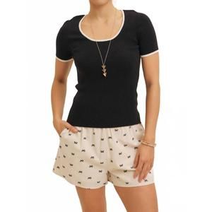 NEW IN FEBRUARY contrast edge scoop neck rib sweater top in black